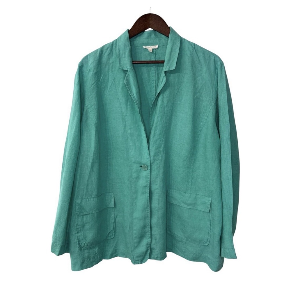 Eileen Fisher Irish linen blazer jacket women's 1X green career business casual